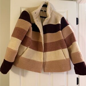 bp Striped Teddy Jacket in Cream, Tan & Brown